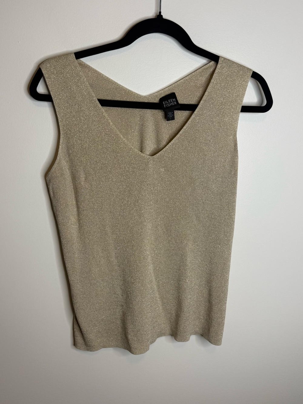 Eileen Fisher Shimmery V-Neck Sleeveless Top in Gold